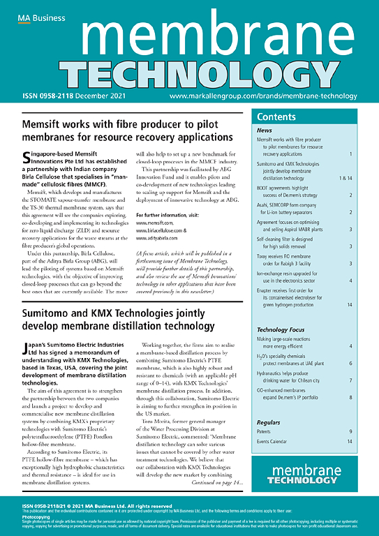 Go to journal home page - Membrane Technology